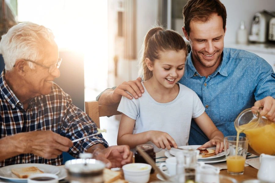 Three generations eating